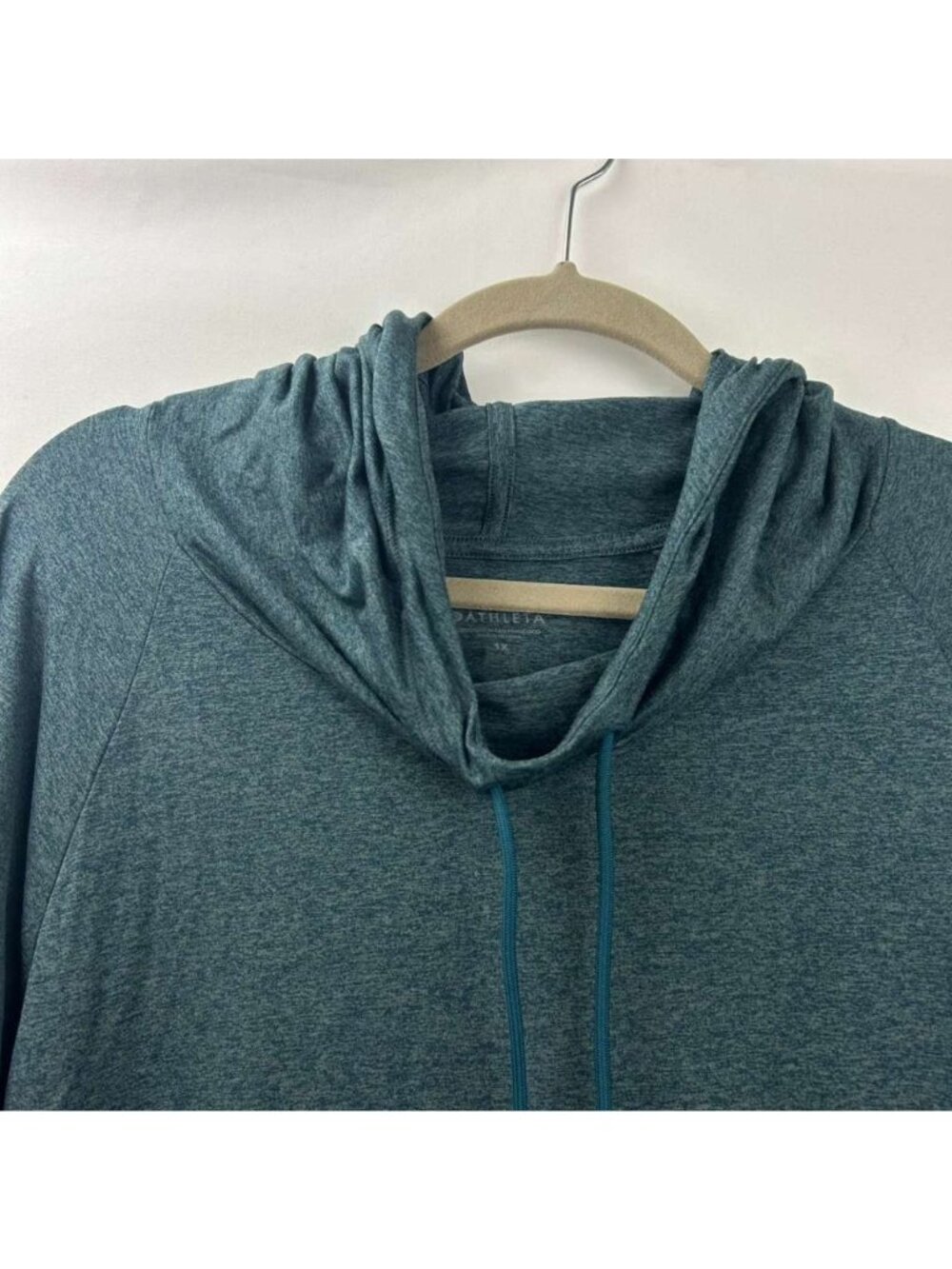 Athleta Uptempo Hoodie Sweatshirt Womens 1X Heather Teal Long Sleeve Thumbholes - Picture 15 of 16